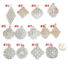 ✦Material: Cubic Zirconia ✦Shape: Round, Flower, Diamond, Oval, Ferris Wheel ✦Size: #1 70x37mm #2 42x42mm #3 44x44mm #4 50x39mm #5 40x40mm Flower #6 40x40mm Round #7 40x40mm Flower #8 41x38mm #9 42x33mm #10 40x40mm #11 39x39mm #12 44x44mm #13 40x40mm ✦Average Strand Weight: < 4oz ✦QTY: 1 pc / package ♕Beautiful & High Quality Pendant♕ You will receive the same quality as you see in the pictures. CLICK BELOW TO CHECK ALL OUR BEAUTIFUL GEMSTONE BRIOLETTES. https://www.etsy.com/shop/Ny6desig Elegant Alloy Jewelry With Charms, Silver Flower Pendant Costume Jewelry, White Cubic Zirconia Charm Jewelry, White Pendant Jewelry With Rhinestones, White Rhinestone Pendant Jewelry, Nickel Free Silver Diamond-shaped Jewelry, Nickel-free Cubic Zirconia Pendant Jewelry, Elegant Rhinestone Round Pendant Jewelry, White Rhinestone Jewelry For Jewelry Making