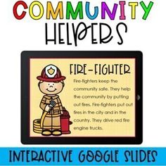 a firefighter poster with the words community helpers and an image of a fireman