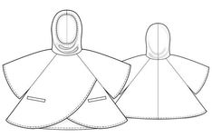 two capes with hoods on each side and one in the middle, all facing different directions