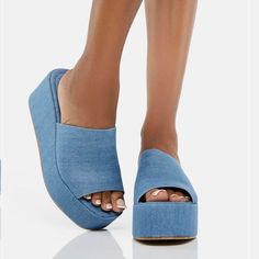 Denim Moving Forward Platform Sandals Brand New In Box $48 Originally Sold Out On Website Red Sandals Heels, Memory Foam Sandals, Sequin Sandals, Clarks Sandals, Blue Flip Flops, Rope Sandals, Sam Edelman Sandals, Skechers Relaxed Fit, Closed Toe Sandals