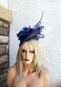 This is a True navy sinamay fascinator with floral netting and curled ostrich spine   You will receive in the mail 4-5 business days after purchase See the shop for 200 more trending hats Navy Blue Fascinator, Classy Hats, Red Fascinator, Trending Hats, Blue Fascinator, Sinamay Fascinator, Church Hat, Satin Headband, Different Hats