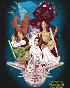 star wars poster with characters in the background