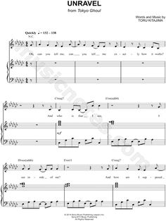 sheet music with the words unravel on it