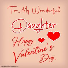 to my wonderful daughter happy valentine's day card with red hearts on pink background