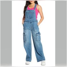 Fits Size Medium As Well- Waist Fits A Size 27/28 Approximately So Sad To Let This Go But Didn’t Fit Me :/ Price Is Negotiable, Feel Free To Message Any Questions!! Casual Cargo Jeans Overalls, Casual Denim Overalls, Blue Utility Overalls With Straight Leg, Blue Utility Straight Leg Overalls, Blue Straight Leg Utility Overalls, Medium Wash Overall Pants With Pockets, Blue Straight Leg Utility Denim Jumpsuit, Blue Utility Denim Jumpsuit With Straight Leg, Trendy High Rise Overalls In Medium Wash