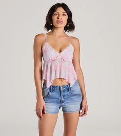 Your attraction will be undeniable in this scenic print mesh crop top perfect for adding a romantic look! It features a flirty V-neckline adorned with delicate lace trim and ribbon, spaghetti straps, a babydoll silhouette that flatters, and a flowy cropped hem. Complete the look in a denim skirt and sandals for any casual plans!Fit & FeaturesScenic print, sheer mesh fabric, moderate stretchSpaghetti strapsV-neckline, lace trim and ribbonBabydoll silhouetteRuns true to size Summer Low-cut Tank Top With Built-in Bra, Summer Low-cut Crop Top With Built-in Bra, Spring Mesh Tops With Built-in Bra, Summer Mesh Top With Built-in Bra, Trendy V-neck Mesh Top For Summer, Summer Cropped Mesh Crop Top, Summer V-neck Crop Top With Lace Trim, Spring Low-cut Crop Top, Trendy Low-cut Crop Top For Spring