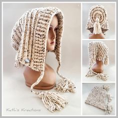 there is a crocheted hat with tassels on it