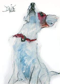 a drawing of a dog with a red collar