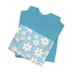 Sky Blue Daisy T - Shirt - T - Shirt - Kristine Celestine Sky Blue Background, 4th Of July Outfits, Red Strawberry, Blue Daisy, A Sky, Coral Peach, Daisy Pattern, Custom Phone Cases, Leisure Wear