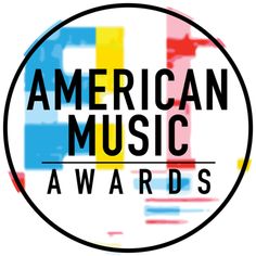 the american music awards logo is shown in black and white, with colorful squares around it