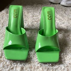 1/2 Size Too Big. I’m A True 8.5 Women’s Shoe Trendy Green Slip-on Heels, Trendy Green Heels With Square Toe, Modern Fitted Green Heels, Casual Green High Heel Shoes, Casual Green High Heels, Trendy Green Heels With Branded Heel Counter, Green Pointed Toe Casual Heels, Green Square Toe Heels For Spring, Green Casual Pointed Toe Heels