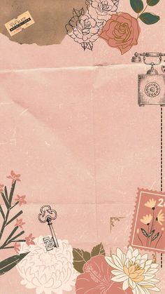 an old envelope with flowers and stamps on it