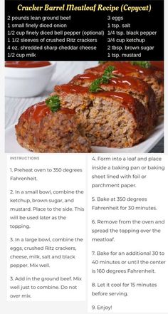 the recipe for meatloaf is shown in this page, with instructions to make it