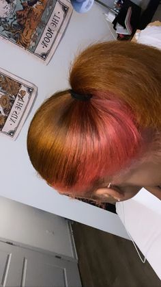 Cinnamon And Pink Hair, Brown And Pink Hair Peekaboo, Adore Hair Dye, Brown And Pink Hair, Dye Styles, Dye Inspiration, Half Dyed Hair, Face Pic