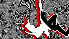 a woman is dancing in the middle of an abstract pattern with stars and stripes on it