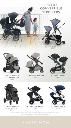 the baby stroller is shown with all its features