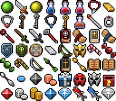 an image of pixel art with many different items