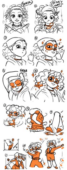 an image of how to draw cartoon characters in various poses and expressions, including the character's head