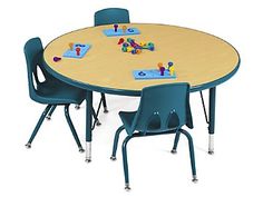 a round table with green chairs and matching toy blocks on the top is shown in front of a white background