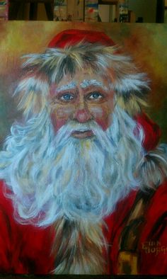 an oil painting of santa claus on canvas