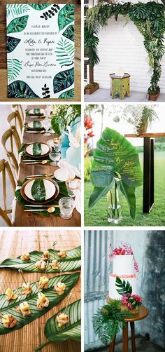 tropical themed wedding with greenery and flowers