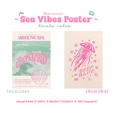 the sea vibes poster is displayed in pink and green