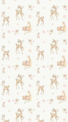 a wallpaper with deers and flowers on it