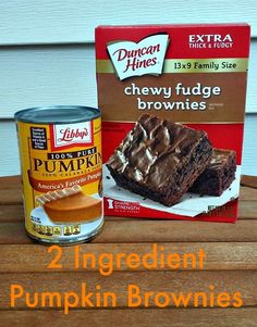 a can of brownies next to a box of cake mix