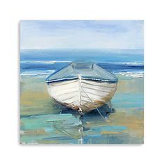 a painting of a boat on the beach