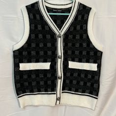 Sweater Vest Retro White Sweater Vest For Fall, White Retro Sweater Vest For Fall, Black Retro Cotton Cardigan, Classic Black Sweater Vest For Fall, Classic Black Sweater Vest For Winter, Retro Black Winter Vest, Vintage Black Winter Vest, Black And White Sweater Vest, White Sweater Vest