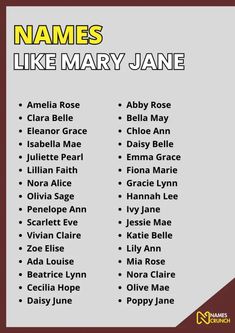 names like mary jane are shown in this poster