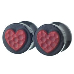 Glass Image Plugs Description & Features: Nothing says 'I heart you' like these plugs in Red Martele on Black. Available in Double Flare Wearable length: Sizes 0 ga. through 7/16" = approximately 6.6mm Sizes 1/2" through 5/8" = approximately 7.6mm Sizes 3/4" through 1 1/2" = approximately 8.9mm Sold as a pair To shop this collection, click here ★★★★★★★★★★★★★★★★★★★★★★ Brand: Gorilla Glass Collection: 40482 Material(s): fused & engraved Soda Lime Glass Item Code: IMP-TT-XX Commonly worn in: stretc Stretched Lobes, Gauged Earrings, Plugs Earrings, Gauges Plugs, Glass Heart, Piercing Jewelry, Glass Collection, Valentines, Glass