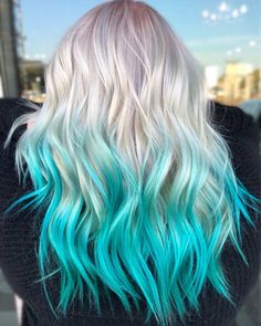 Long Blonde Hair With Color Peekaboos, Dyed Haircuts, Edgy Hair Color, Dyed Hair Pastel, Blue Ombre Hair, Dip Dye Hair, Aqua Hair, Cute Hair Colors, Colourful Hair