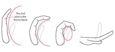 how to draw hands with different positions and lines in the middle, from top to bottom