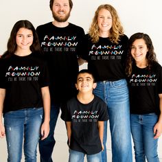 Cousins Family Reunion Family Shirts I'll Be there for you T-shirts Fun Family T-shirts Matching Shirts for Christmas This FAMILY REUNION shirt is the perfect gift for your loved one or for yourself! Perfect for family Parties at christmas Thanksgiving or any special family occassion Design is printed on your custom shirt via DTG method. NO Vinyl Check out our shops here for meaningful gifts for any special occasion. https://www.etsy.com/shop/VCApparelCreations https://vcgiftstores.com SHIRT SIZING ✨ All our shirts are UNISEX T-shirts and made with the highest quality materials and are super soft and cozy!   Unisex shirts generally run slightly larger than women's shirts and slightly smaller than typical men's shirts. Very close to True to size. If you're looking for a more fitted look, we Family Reunion Tshirt Design Ideas, Relaxed Fit Short Sleeve Tops For Family Gatherings, Pre-shrunk Relaxed Fit Top For Family Reunion, Graphic Tee Crew Neck Tops For Family Gatherings, Graphic Tee With Crew Neck For Family Gatherings, Graphic Tee For Family Reunion Relaxed Fit, Black Short Sleeve Top For Family Gatherings, Cotton Graphic Tee For Family Reunion, Black Tops With Graphic Print For Family Reunion