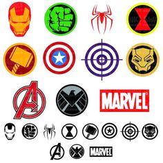 the avengers logos are all different colors