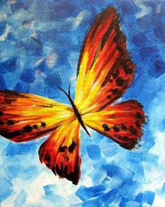 a painting of a butterfly flying in the sky