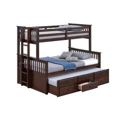 a bunk bed with drawers underneath it and a pull out trundle for storage