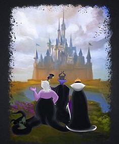 an image of two people sitting in front of a castle with the words disney written on it