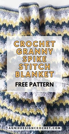 crochet granny spin stitch blanket with text overlay that reads, free pattern