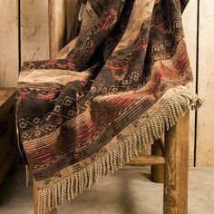 Sierra Red, Brown & Tan Chenille Throw Blanket in close look from HiEnd Accents Designer Throw Blanket, Bullion Fringe, Western Rustic, Chenille Throw, Southwest Decor, Cabin Lodge, Lodge Style, Rustic Lodge, Southwest Style