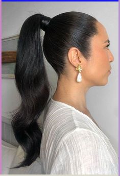 Casual to Glamorous Ponytail Hairstyles The ponytail, a timeless and universally adored hairstyle, is a true chameleon in the world of hair fashion. Its simplicity and adaptability make it the go-to choice for women of all ages and styles, whether they're headed to the office, a casual weekend outin... Slick Ponytail Bridesmaid Hair, Sleek Ponytail High, Simple High Ponytail Hairstyles, High Ponytail Formal, Bridal High Ponytail, High Slick Ponytail, Slick Back High Ponytail, Black High Ponytail, High Ponytail Prom