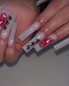 Acrylic Nail Set, Red Acrylic Nails, Long Acrylic Nail Designs, Colored Acrylic, White Acrylic Nails, Short Acrylic