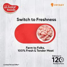 the label for switch to freshness farm to folks, 100 % fresh & tender meat