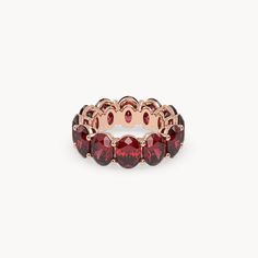 The Rouge Eternity Ring Big is an impressive piece of jewelry that celebrates the passionate beauty of rubies. Crafted from 14kt recycled gold, this ring is set with oval cut rubies created by VEYNOU. With an outstanding total carat weight of 20.68ct, the rubies shine in a vibrant, intense red and boast the highest clarity. The Rouge Eternity Ring Big is a sparkling masterpiece that combines elegance with exquisite craftsmanship—perfect for those who appreciate the captivating brilliance and dep Red Gemstones, Recycled Gold, Eternity Ring, Oval Cut, Lab Grown Diamonds, Sparkle, Yellow Gold, Rose Gold, Gemstones