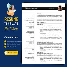 a professional resume template with an image of a person in the background and text below it