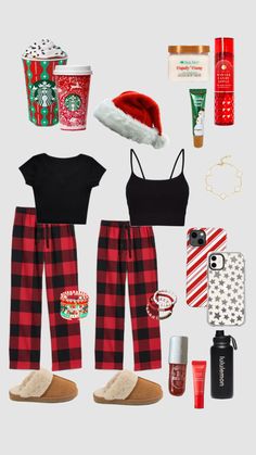 the contents of a woman's christmas outfit