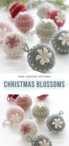 crocheted christmas ornaments with text overlay that says free crochet pattern