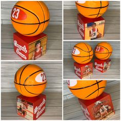 basketballs are stacked on top of each other in this photo collage with photos