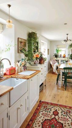 the kitchen is clean and ready to be used as a dining room or living area